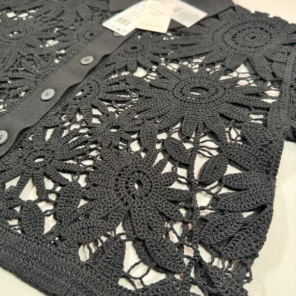 MNG Crochet Lace Button Top Black NWT Small - Picture 3 of 7